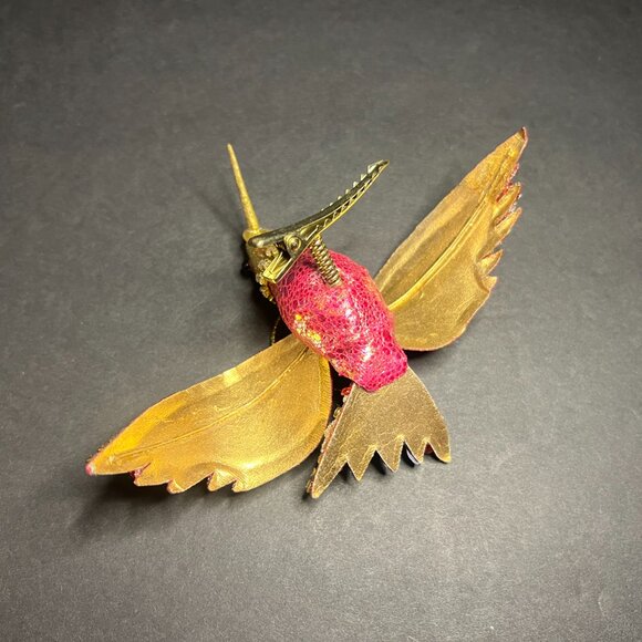 Vintage Hand Crafted Red & Gold Jeweled Hummingbird Christmas Tree Ornament - Picture 5 of 5